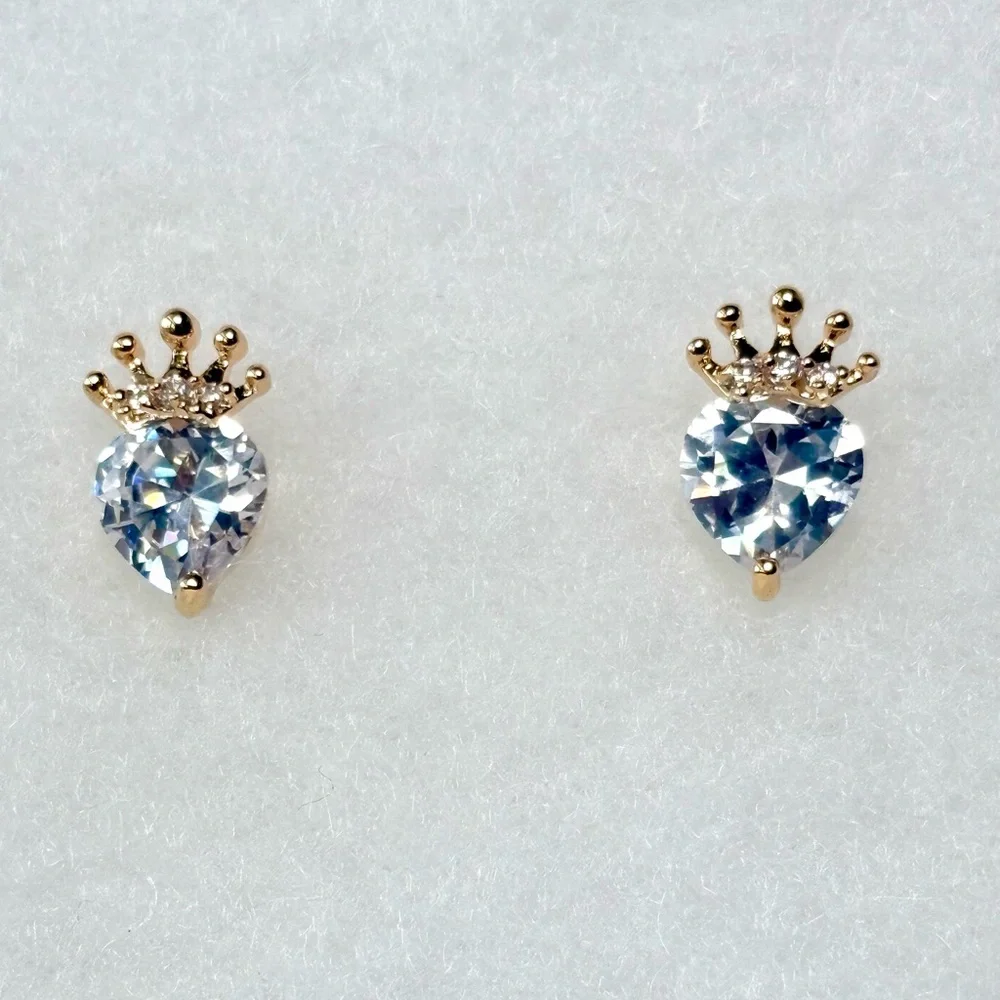 Gold Crown Heart Earrings